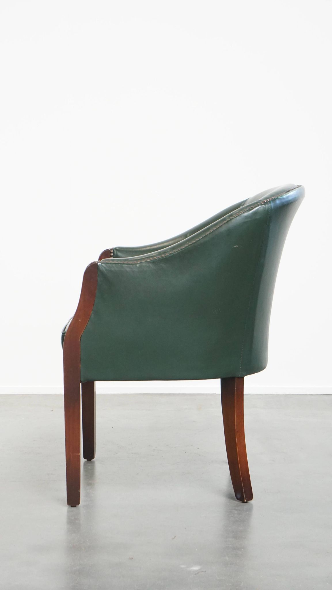 Green Cowhide Leather and Wooden Side/Dining/Desk Chair in English Style