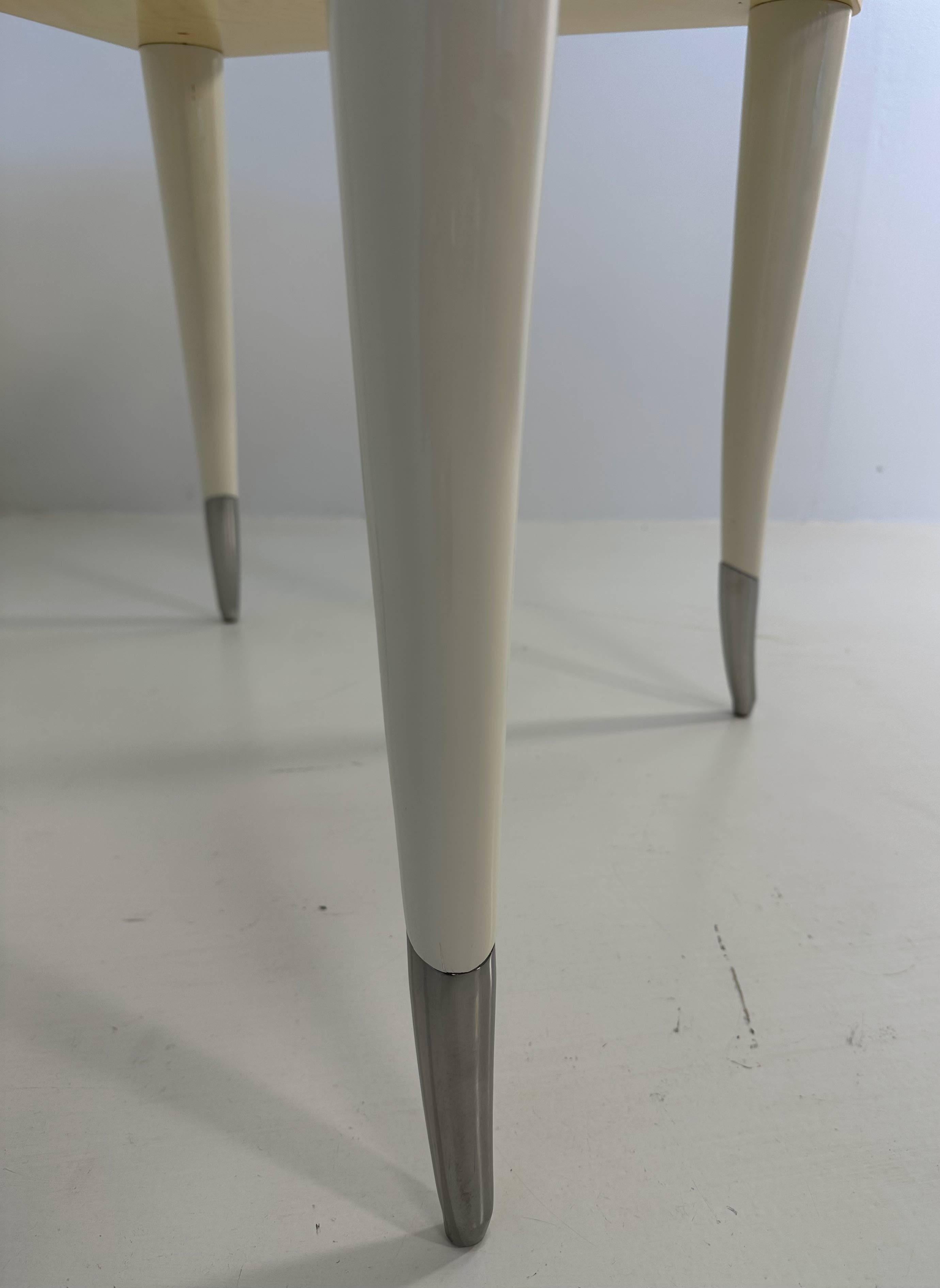 Italian Art Deco Style Cream Lacquer, Maple, Cream Velvet and Chromed Metal Side Table
