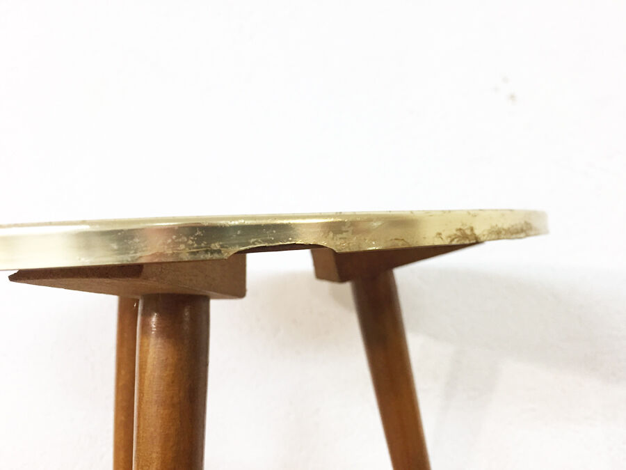 Tripod vintage leather pedestal table, 1960