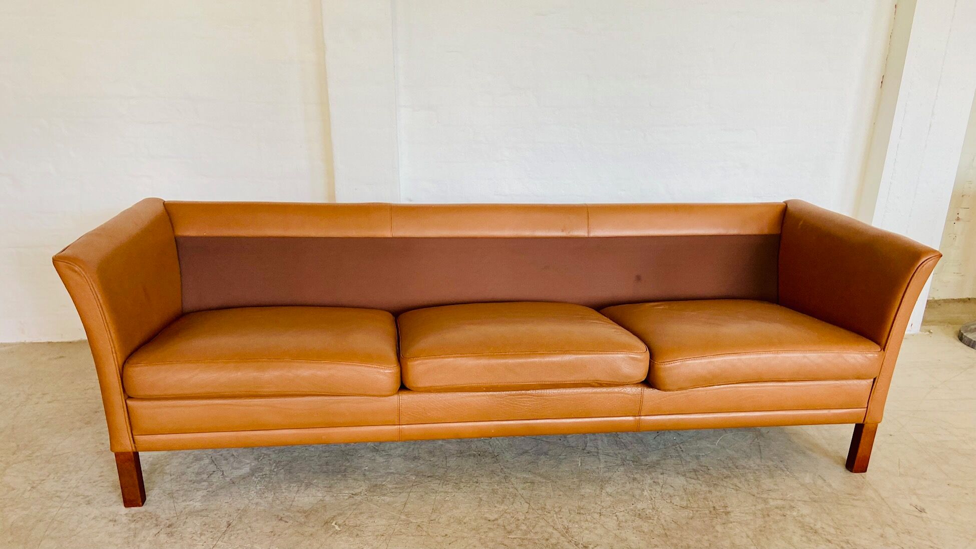 Vintage Danish mid-century Morgans Hansen cognac 3-seater sofa