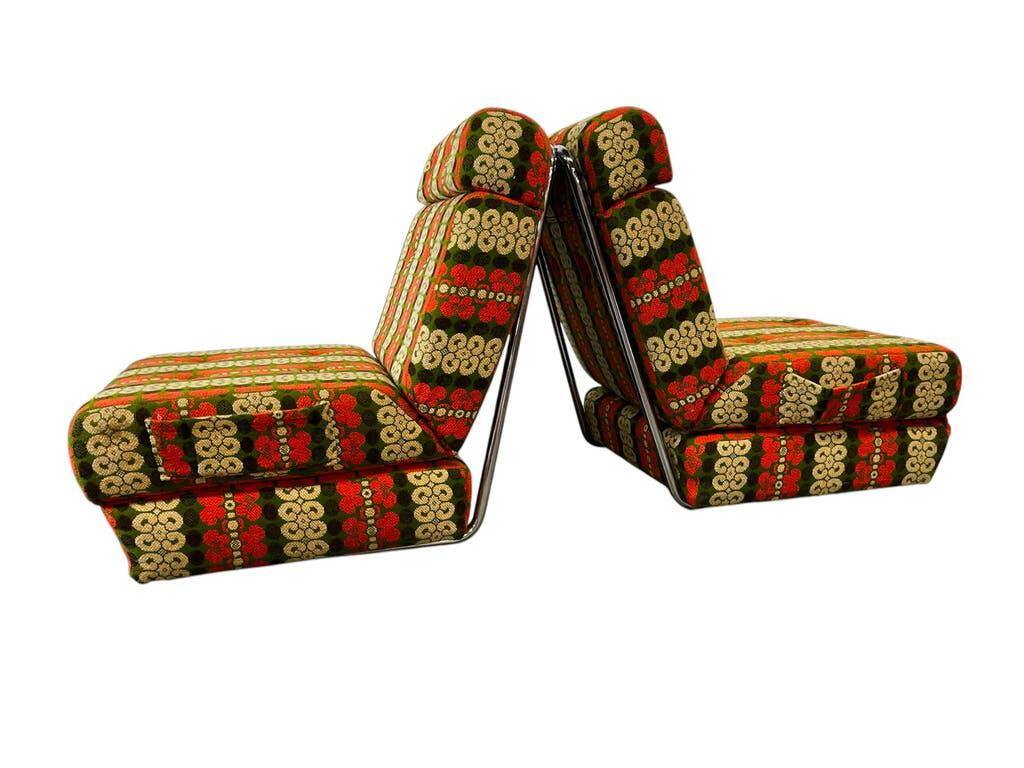 Ensemble de 2 fauteuils/canapés-lits vintage vert orange