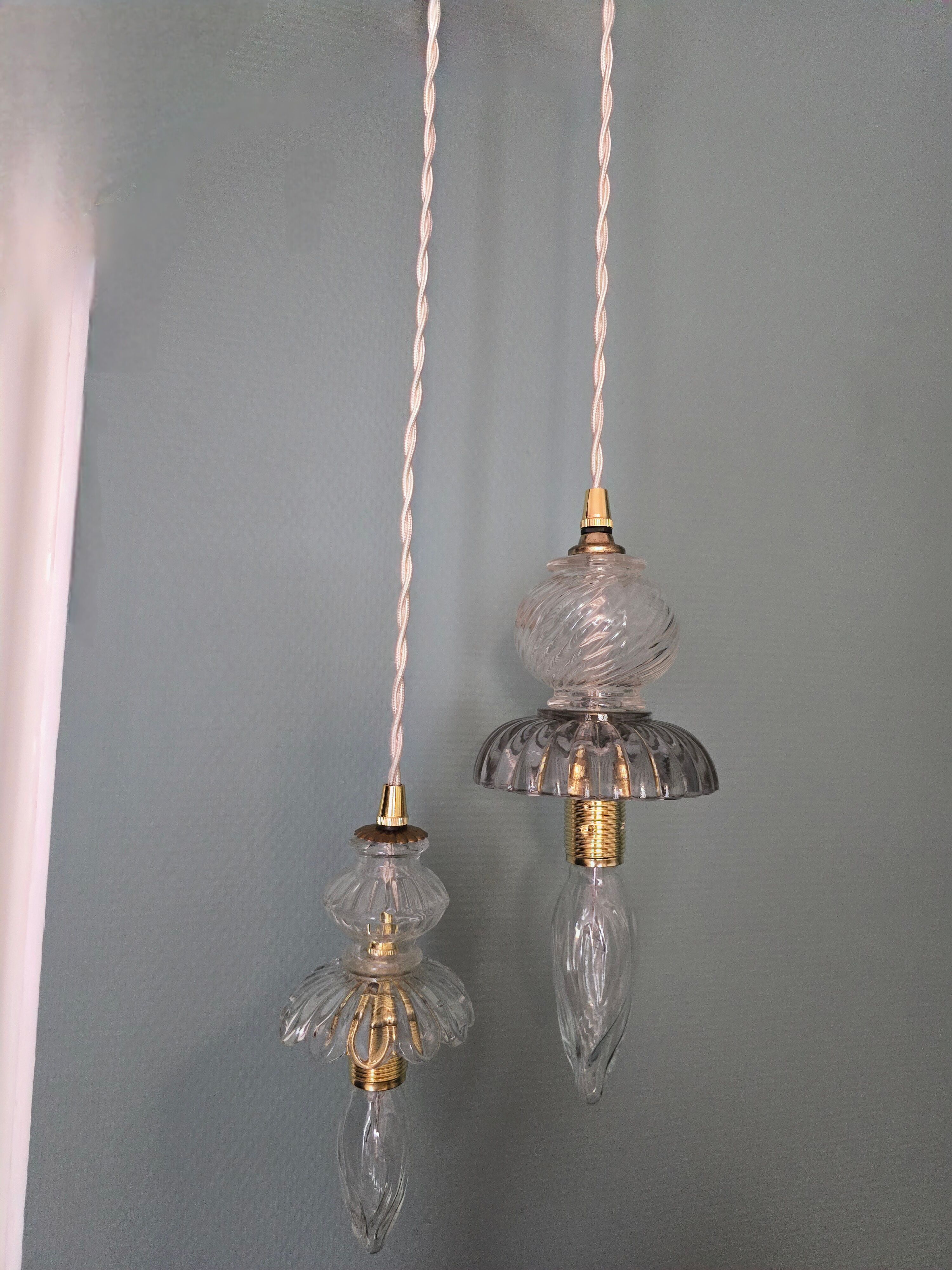 Suspension double en verre inspiration Murano
