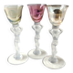 Set of 3 iridescent glasses/Caryatids/Venus base. Royal Bayel Crystal.