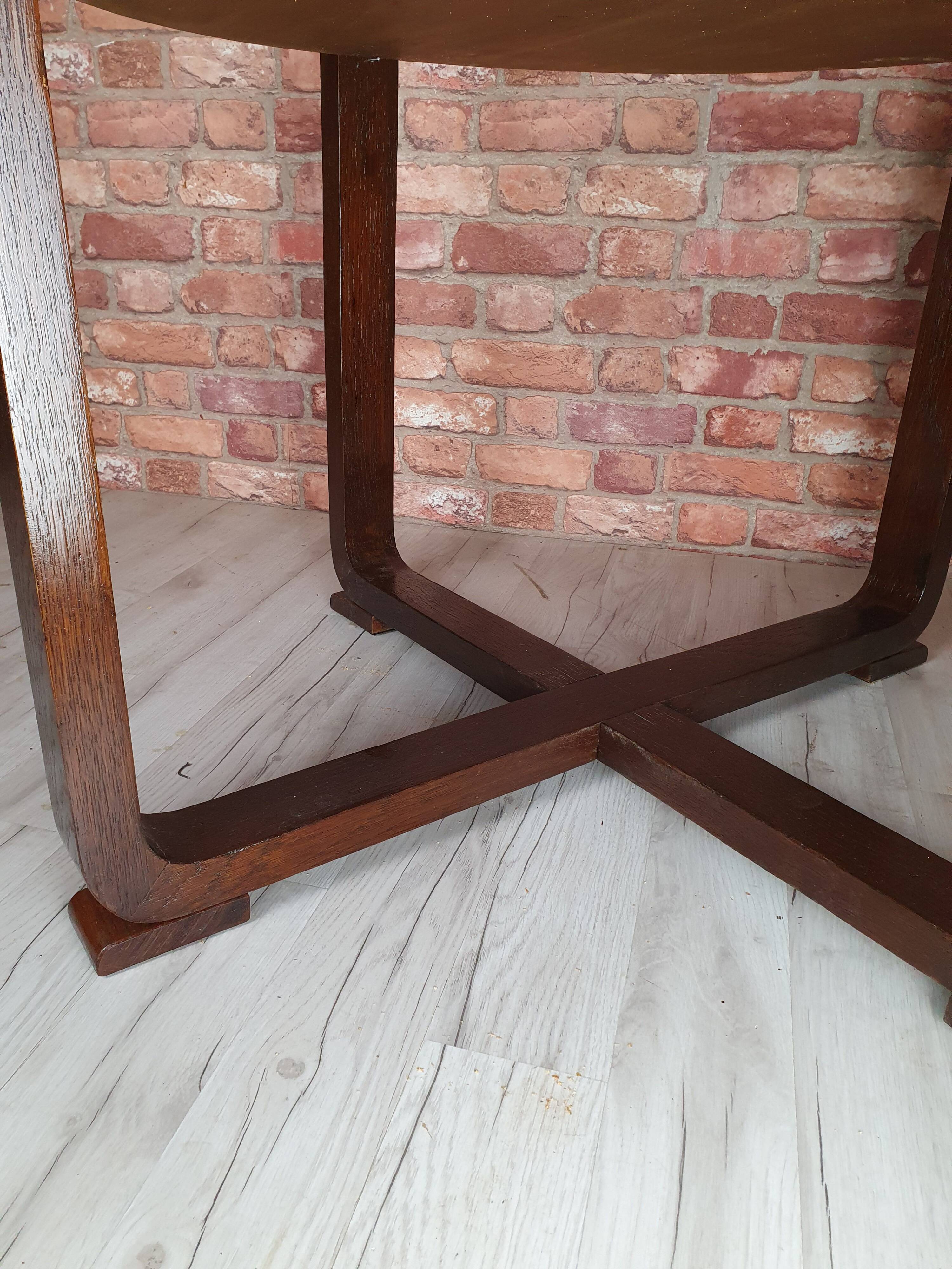 Table Art Déco en chêne rénovée, Pologne années 1930