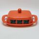 Emsa butter dish in orange plastic and vintage flowers 1970s