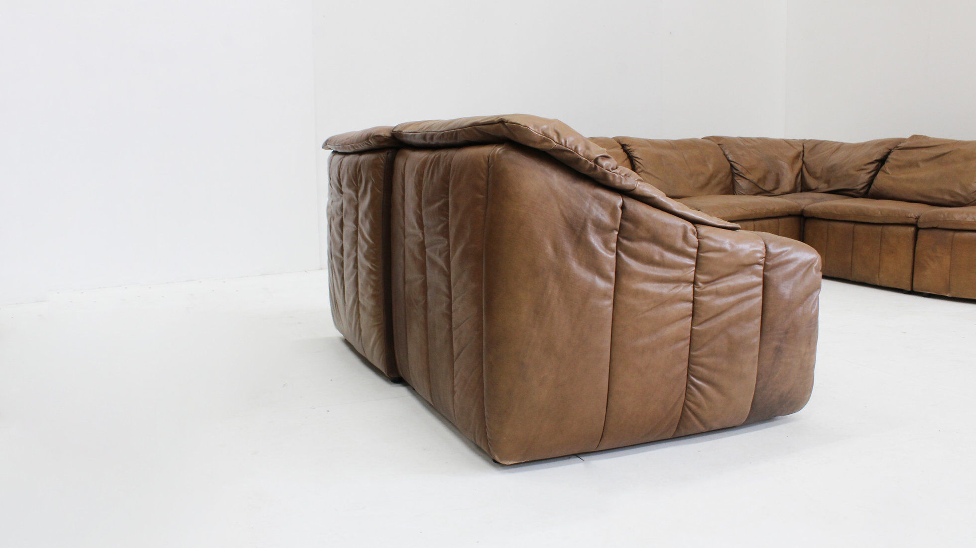 Vintage brown leather modular sofa from Laauser, set of 7