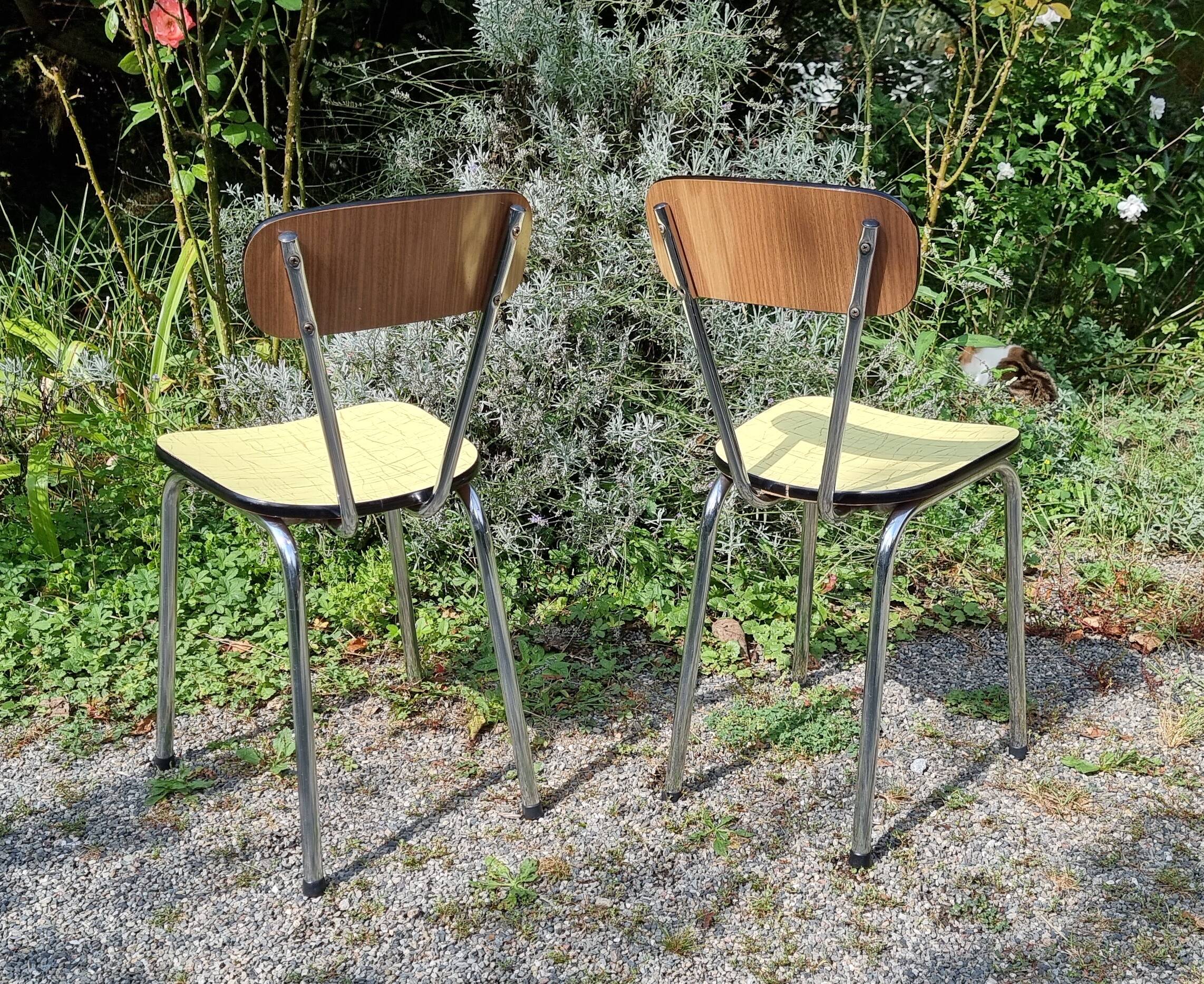 Pair of two-tone formica chairs from the 60s