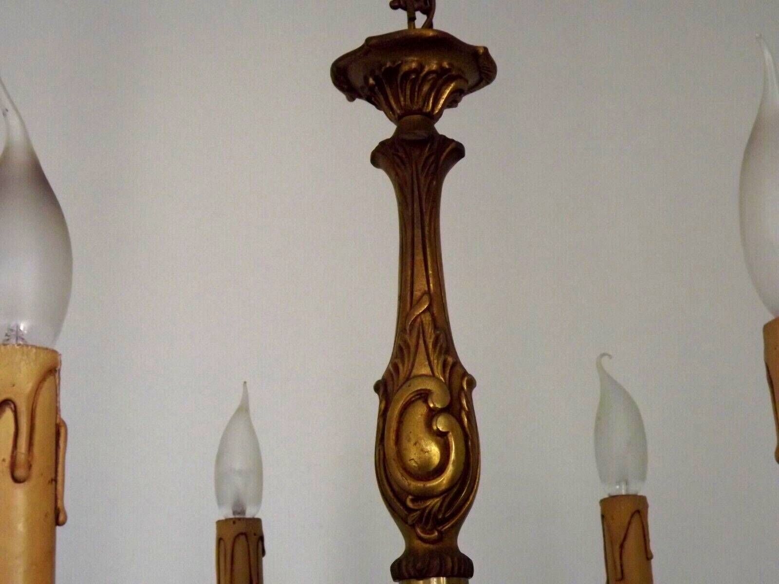French Vintage Traditional Bronze 6 Light Chandelier Acanthus Leaf Detail 4565