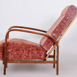 Fauteuil art déco restauré, hêtre bois massif, noyer, années 1930, Tchéquie