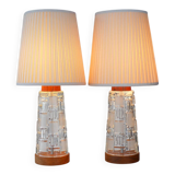 Mid-century modern Scandinavian teak and glass table lamps, set of 2