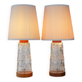 Lampes de table en teck et verre scandinaves modernes du milieu du siècle, ensemble de 2