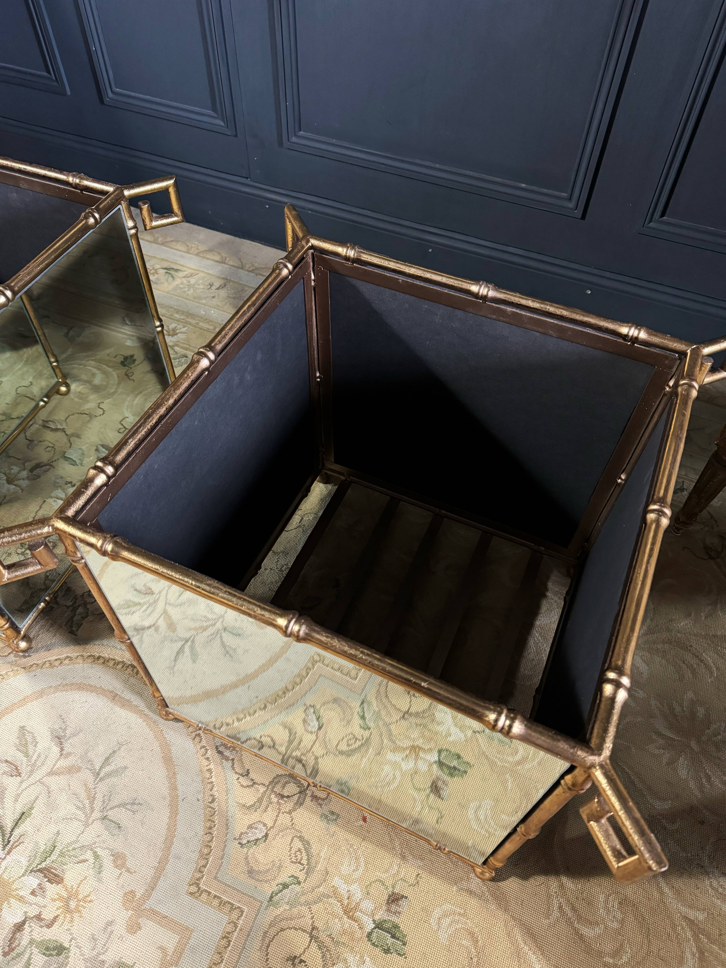 Pair of "bamboo" model planters in gold metal and glass from the 70s