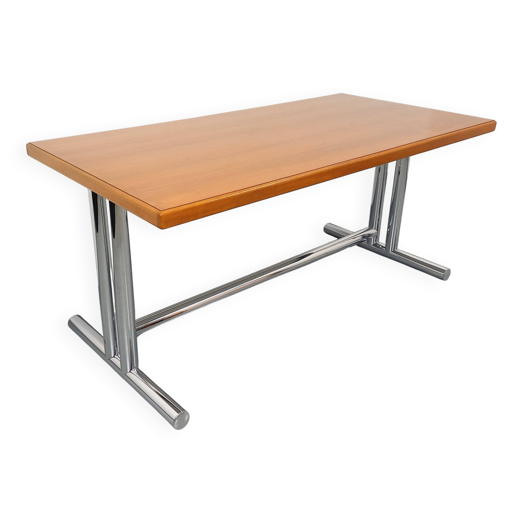 Vintage walnut and chrome metal desk from the 1970s.