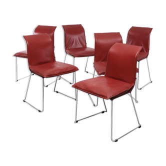 6 Karl Friedrich Förster Red Leather Dining Chairs, 1990s