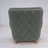 1960s, Danish armchair, light green furniture wool, oak wood legs.
