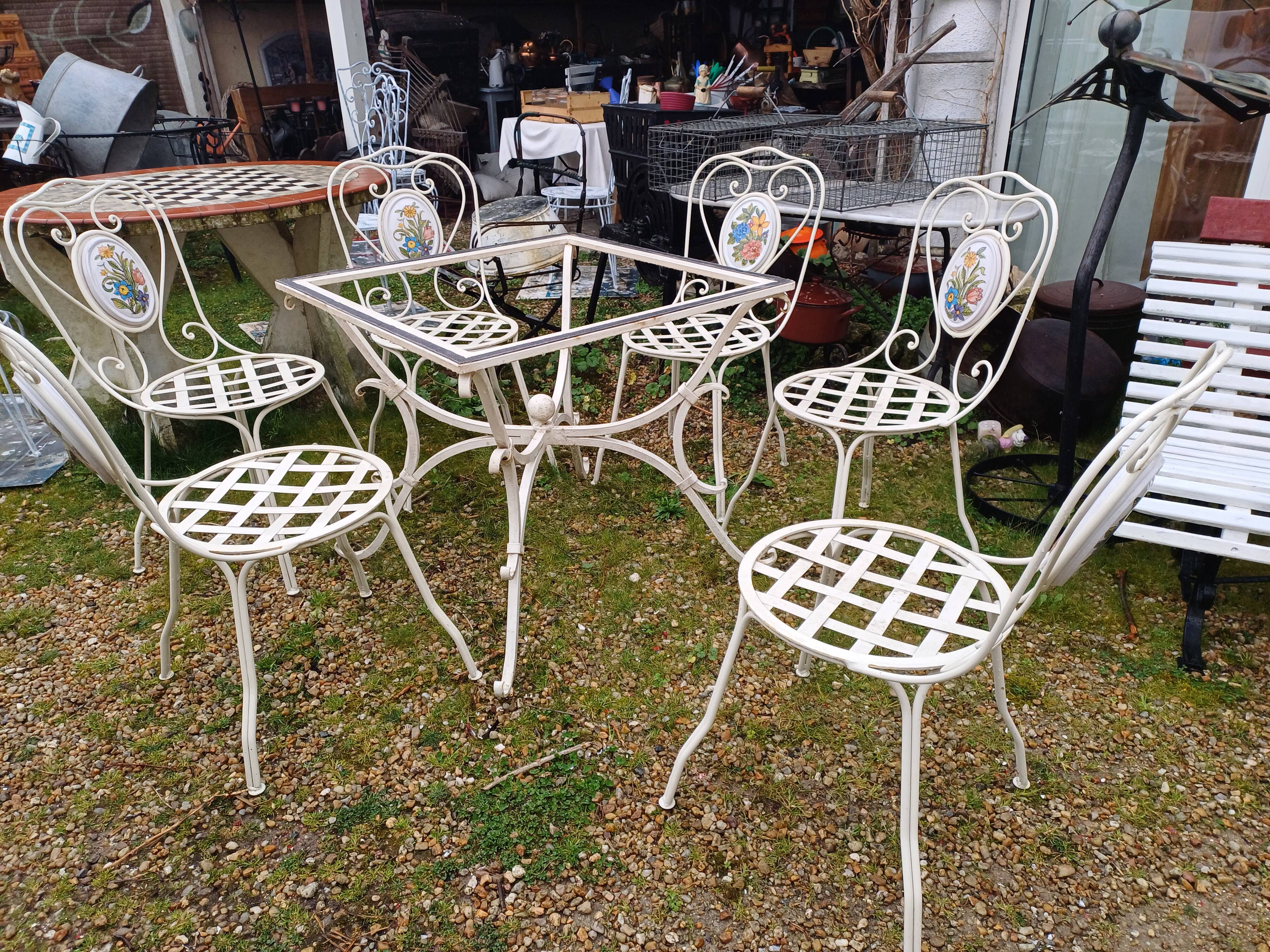 Garden furniture. Wrought iron and ceramic. Italian handcrafted.