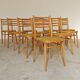 Lot de 10 chaises ton bystrice bois et cannage 1960