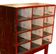 Red shelf 12 boxes old postal locker teak wood piece and original patina 77x41x138cm