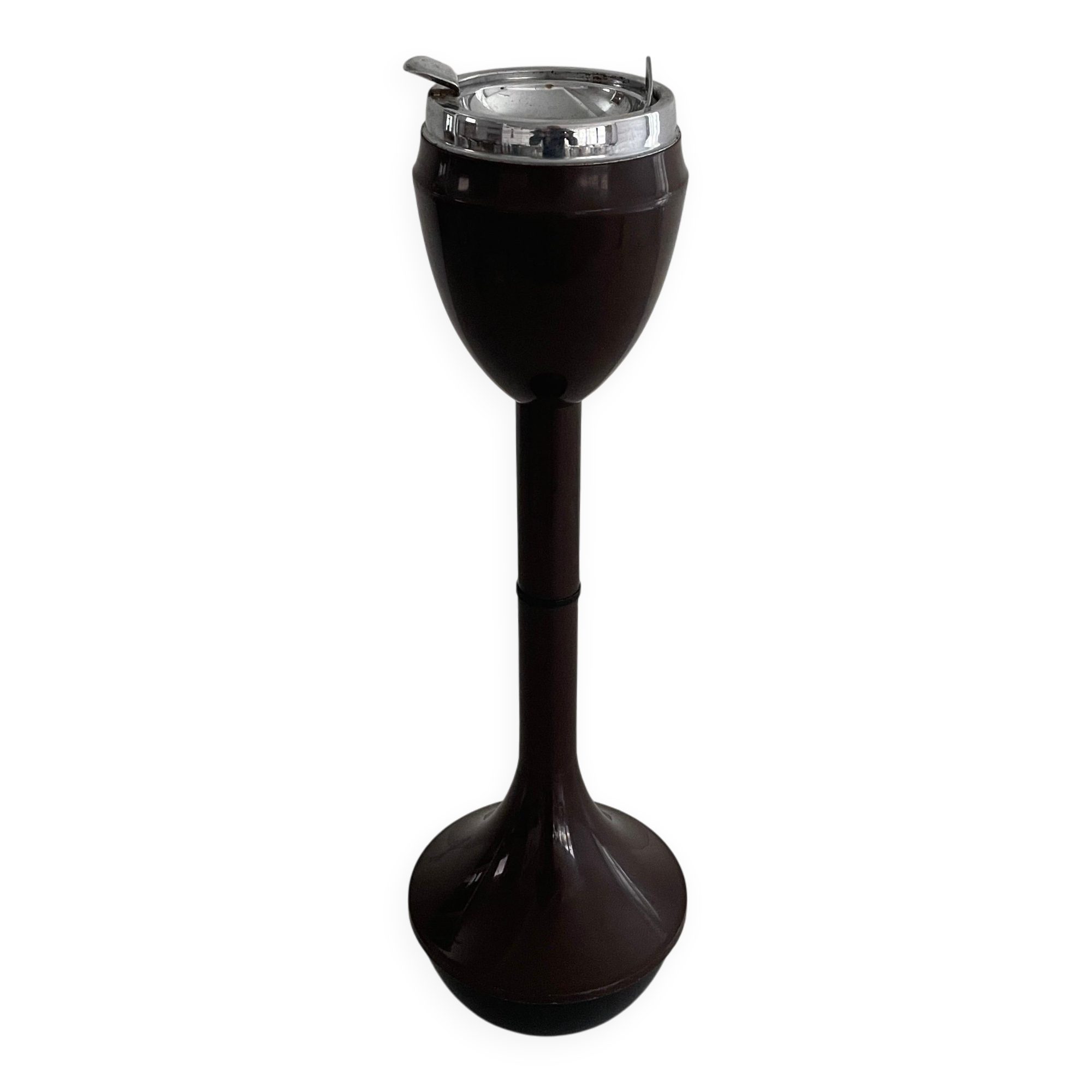 Autonomous industrial ashtray in brown metal and plexiglass, 1970, Italy
