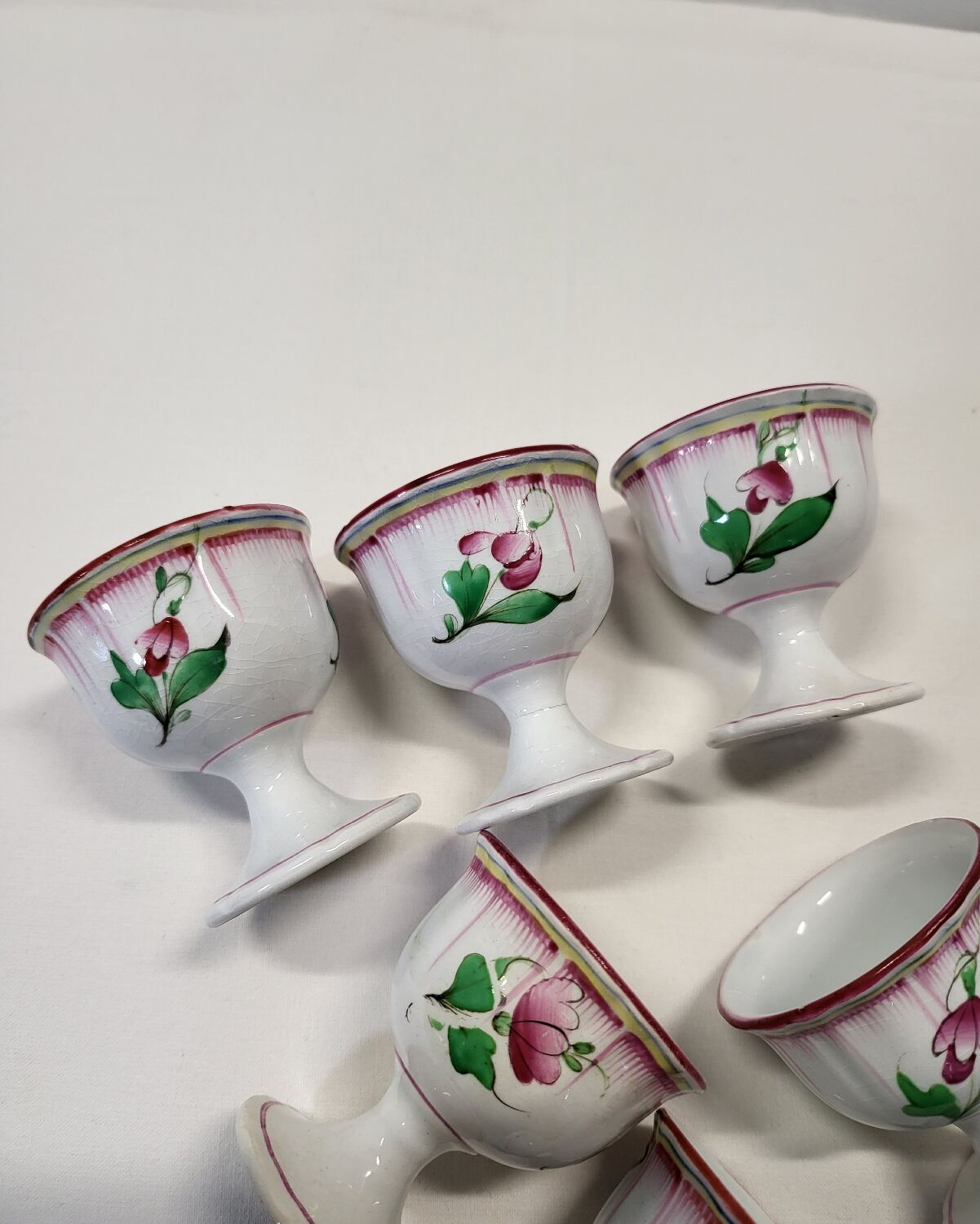 Set of 6 Lunéville Faience Egg Cups KG Reverbère