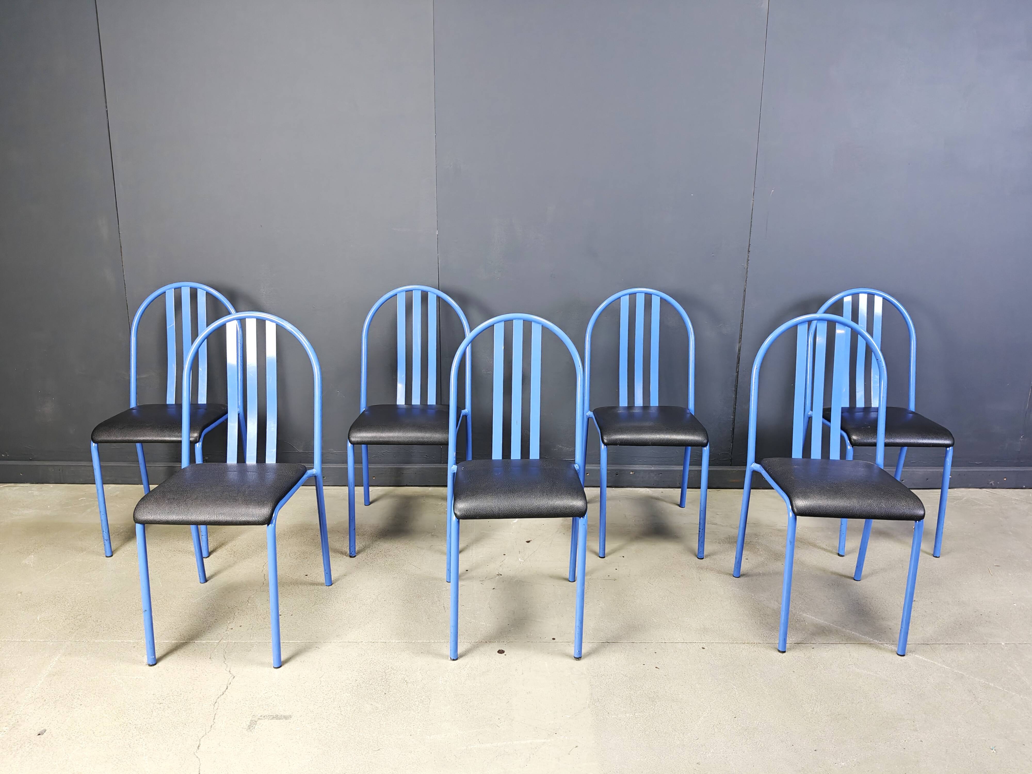 Set of Nr 222 chairs by Robert Mallet-Stevens, 1980s, Set of 7