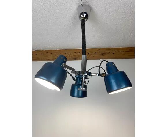 Rolly chandelier 3 blue adjustable spots, 70s