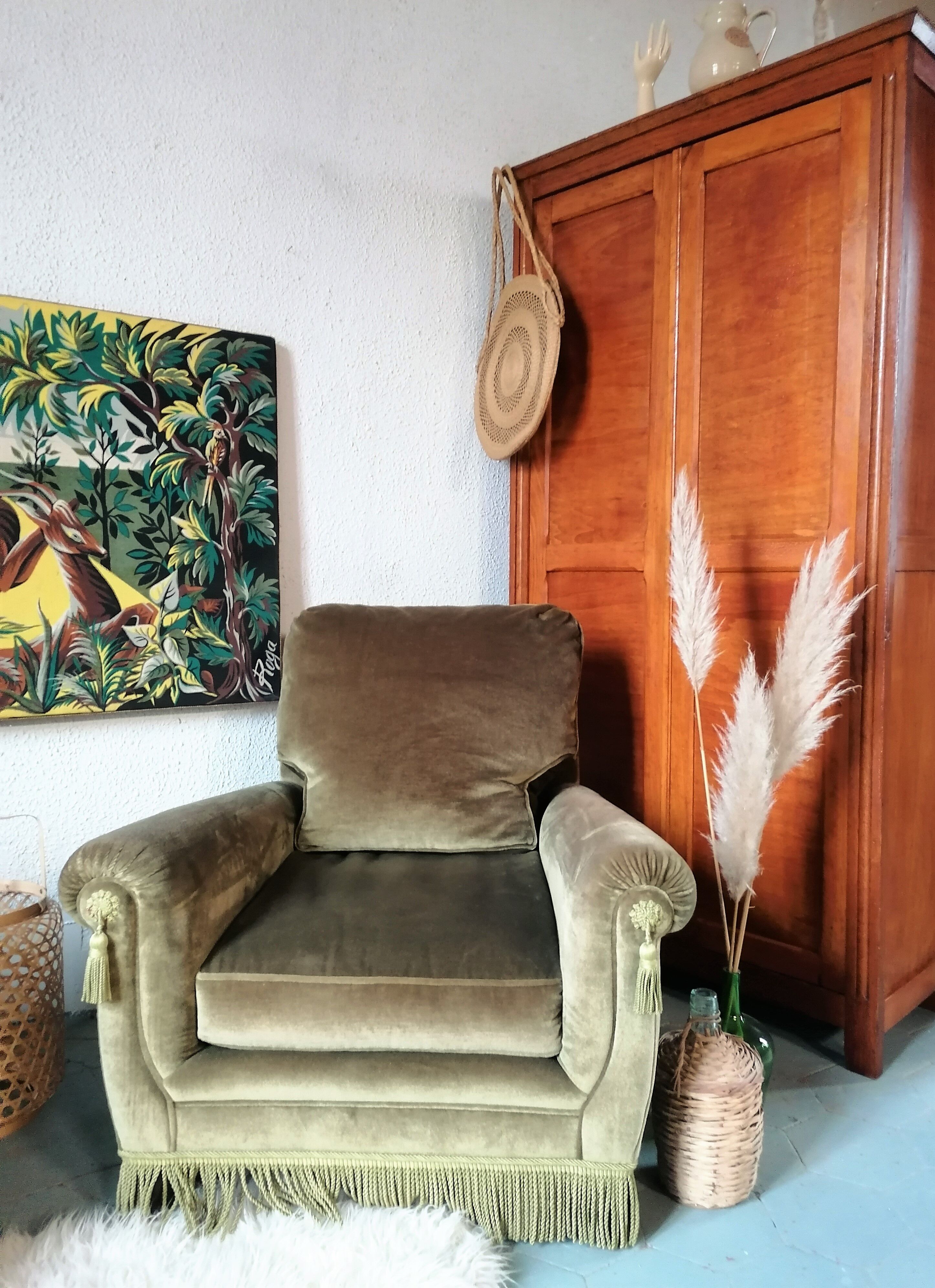 Paire de fauteuils en velours "Jean Roche "