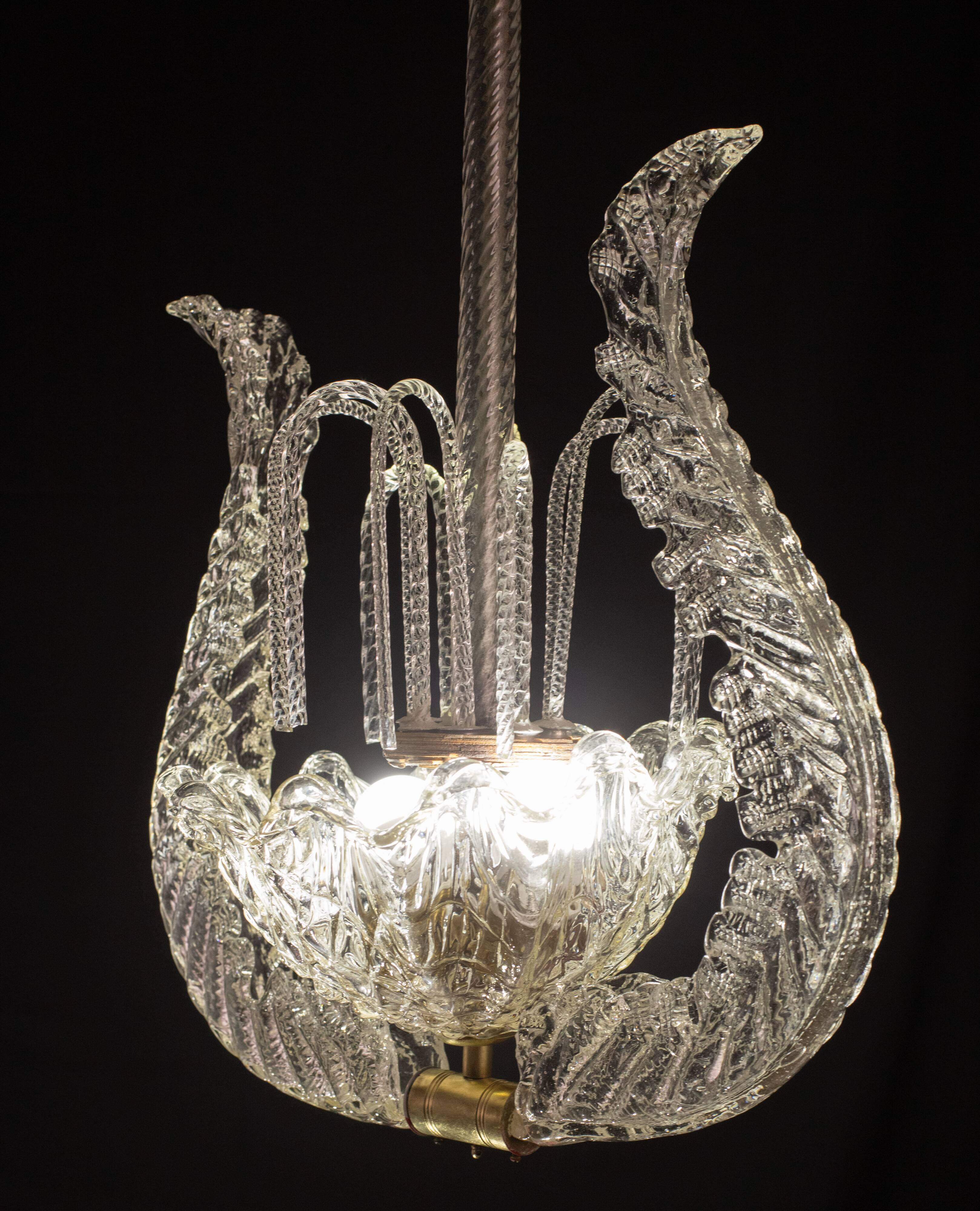 Art Decò Fountain Chandelier By Barovier e Toso, Murano Glass, 1940