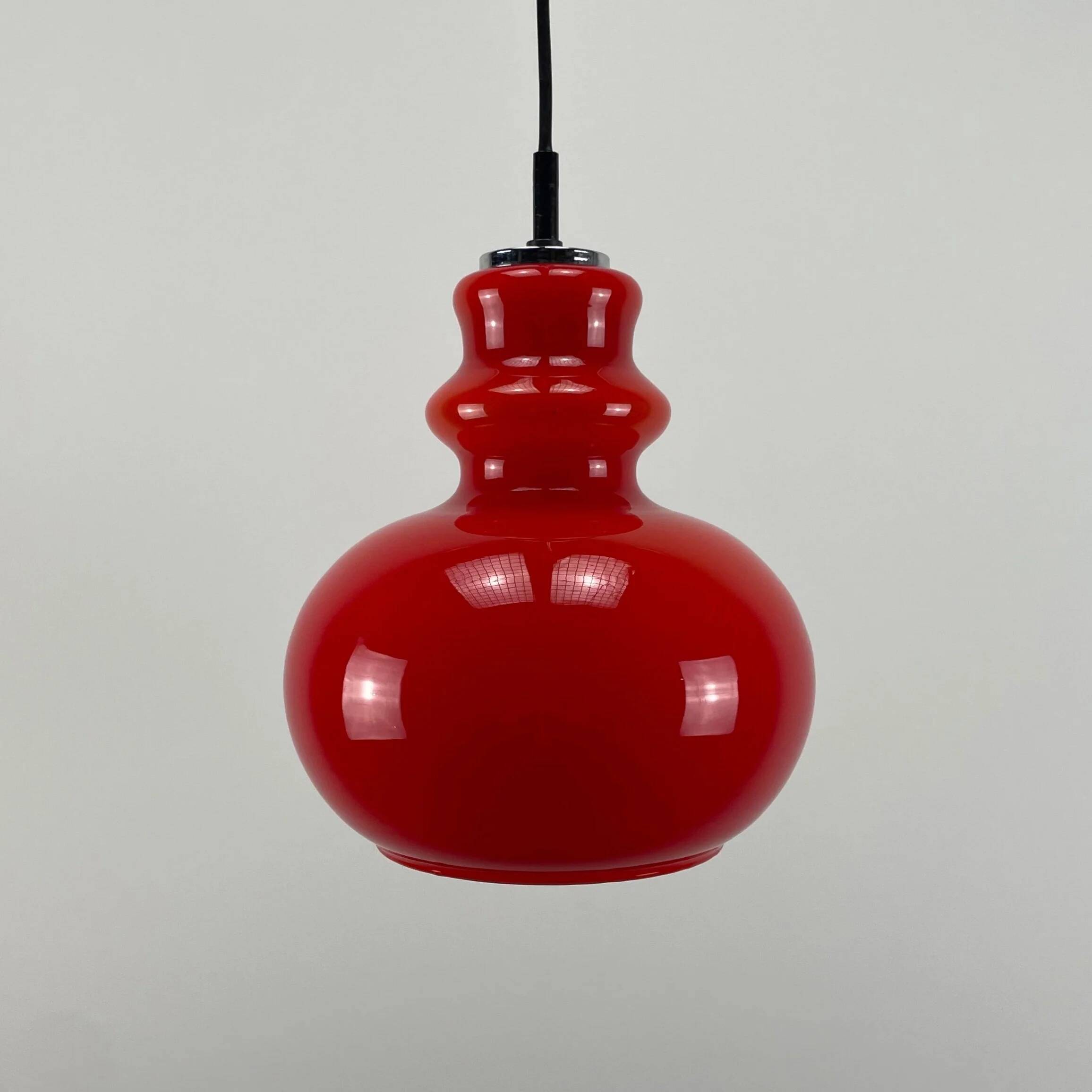 Red glass pendant by Peill and Putzler 1960