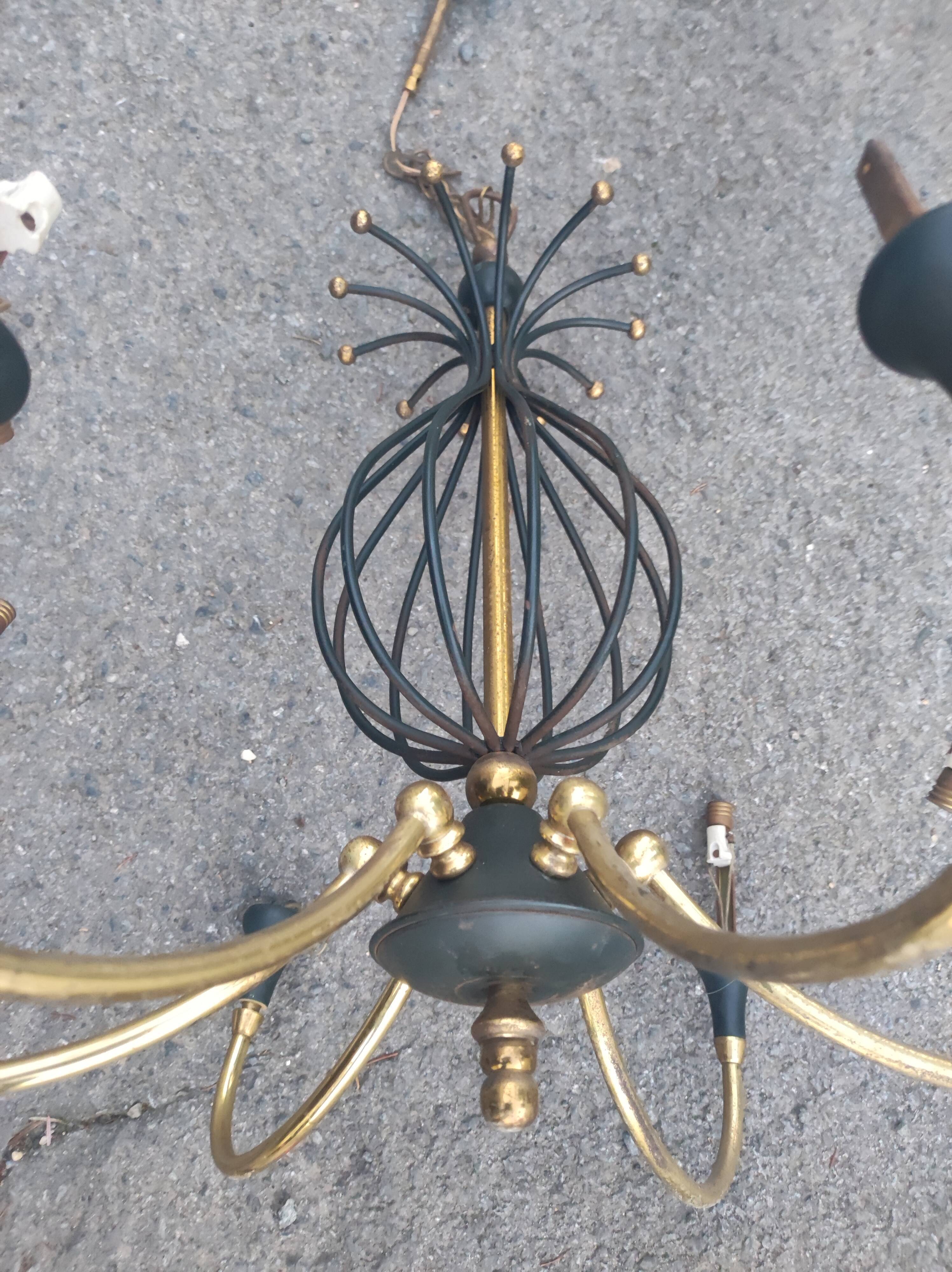 Lustre italien cage file d'acier et laiton sputnik vintage
