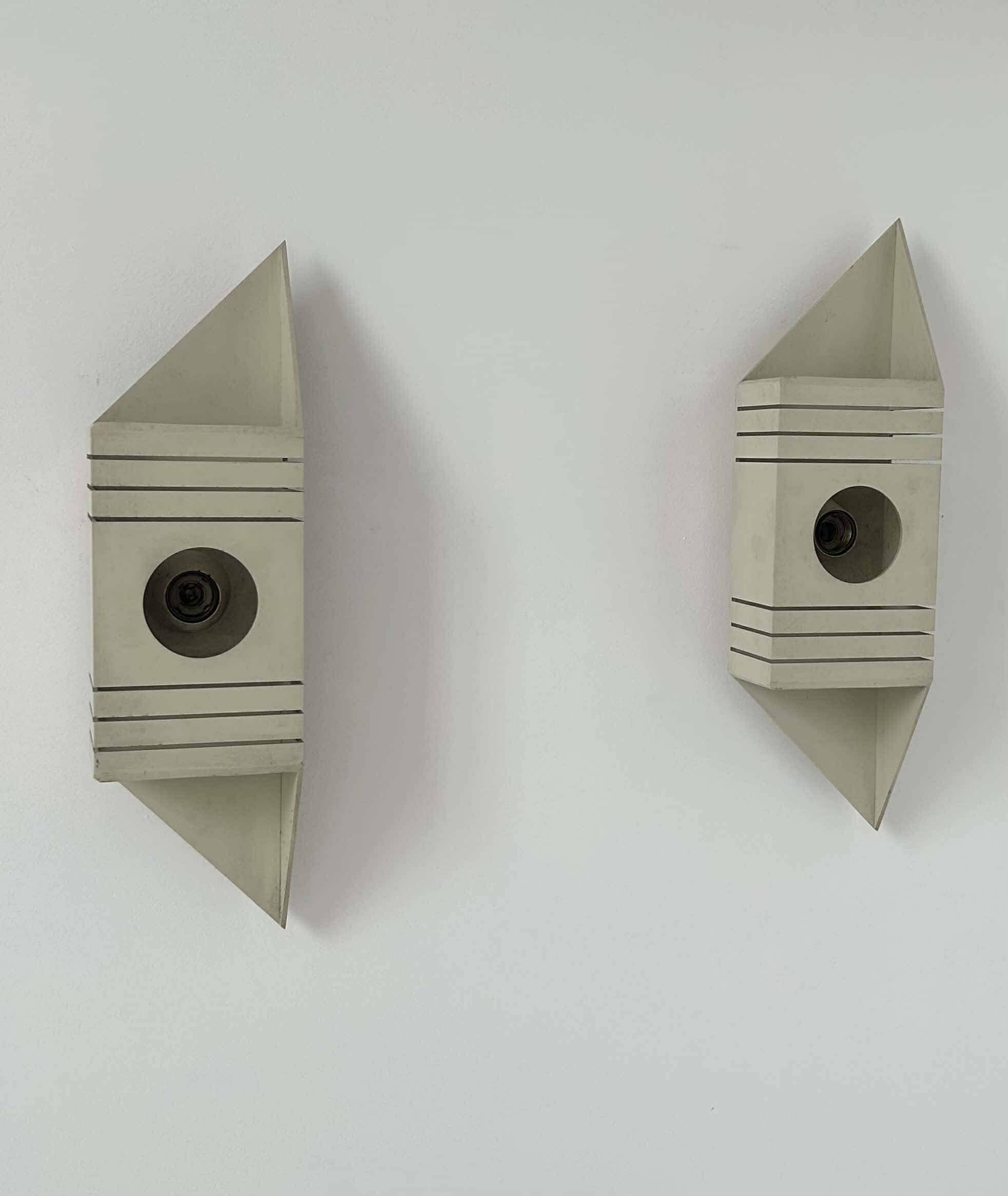 Pair of vintage wall lights, matt white lacquered metal, France 1970