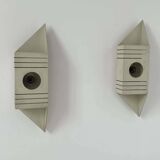 Pair of vintage wall lights, matt white lacquered metal, France 1970