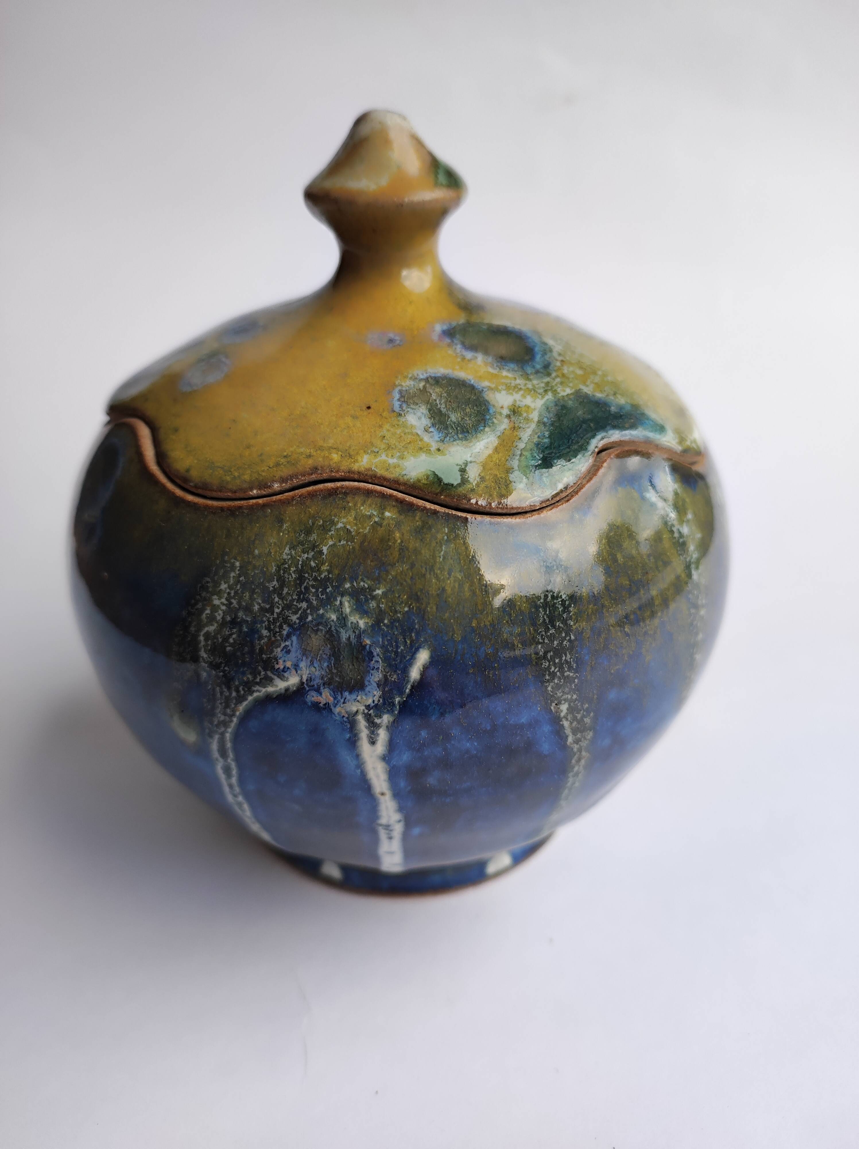 Stoneware candy box Nault pottery