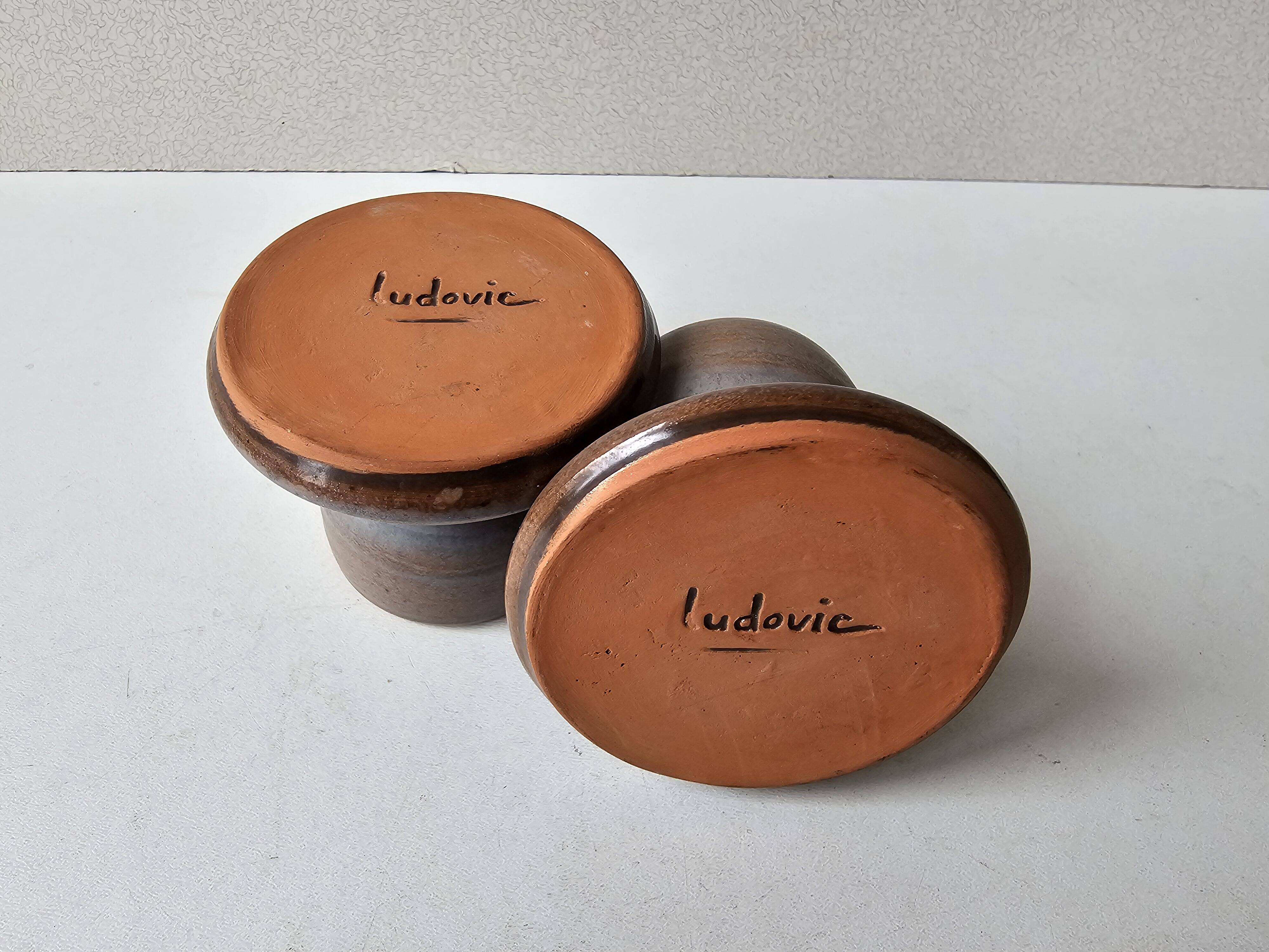 Set of 2 ceramic egg cups Signed Ludovic