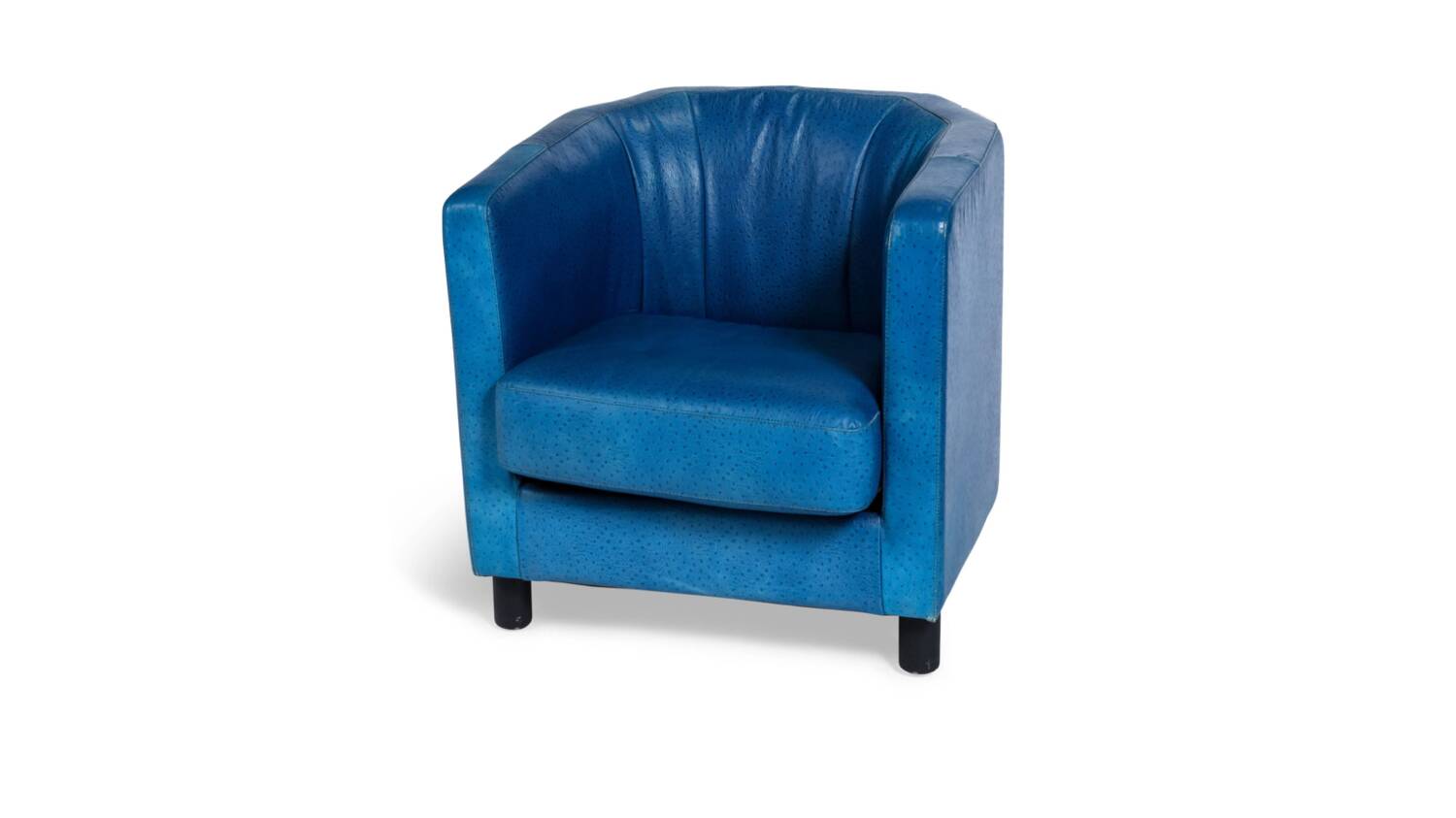 Fauteuil en cuir d'autruche bleu par Gérard Guermonprez