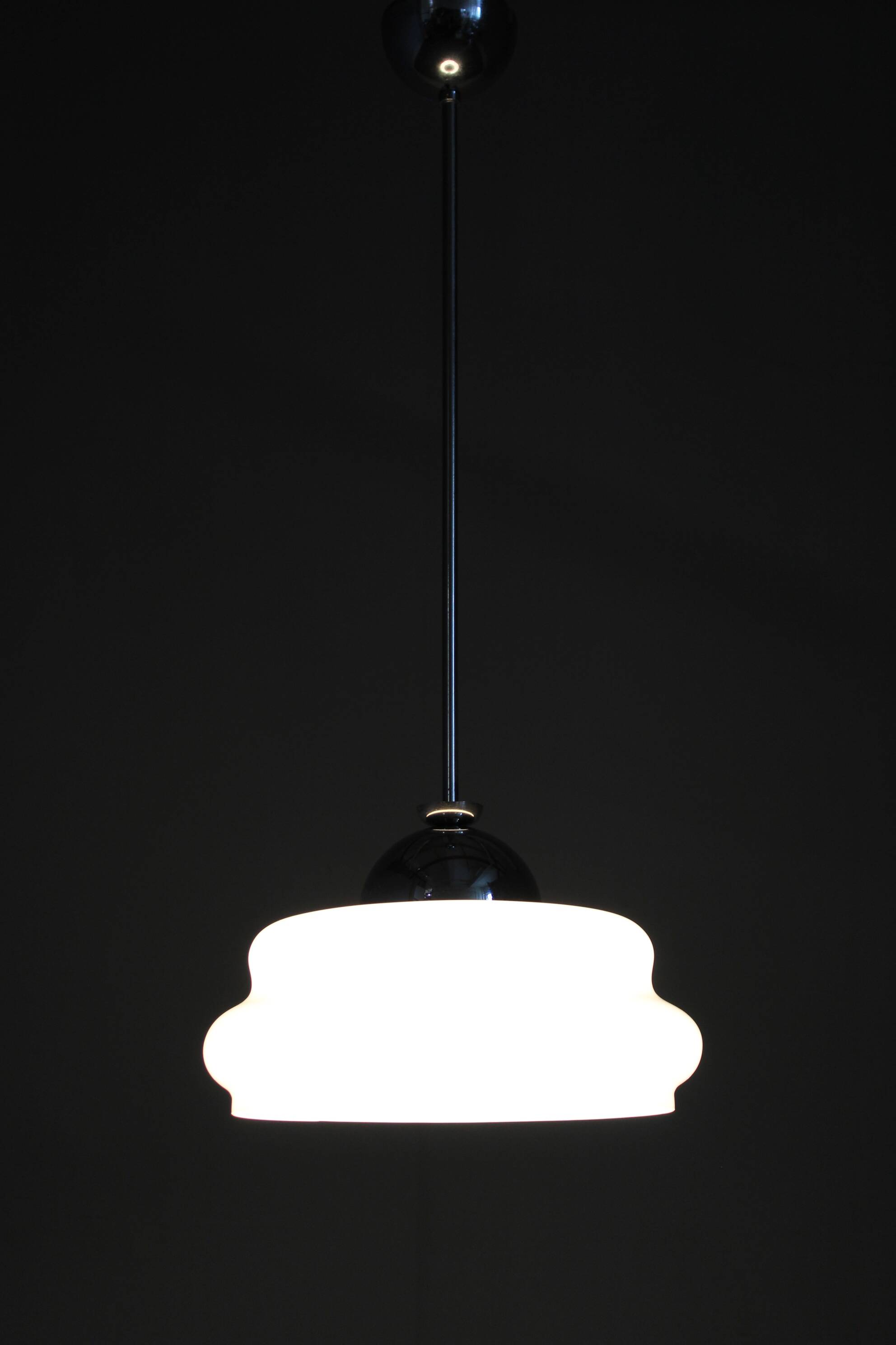 Italian mid-century glass pendant lamp chrome ceiling light 1960s