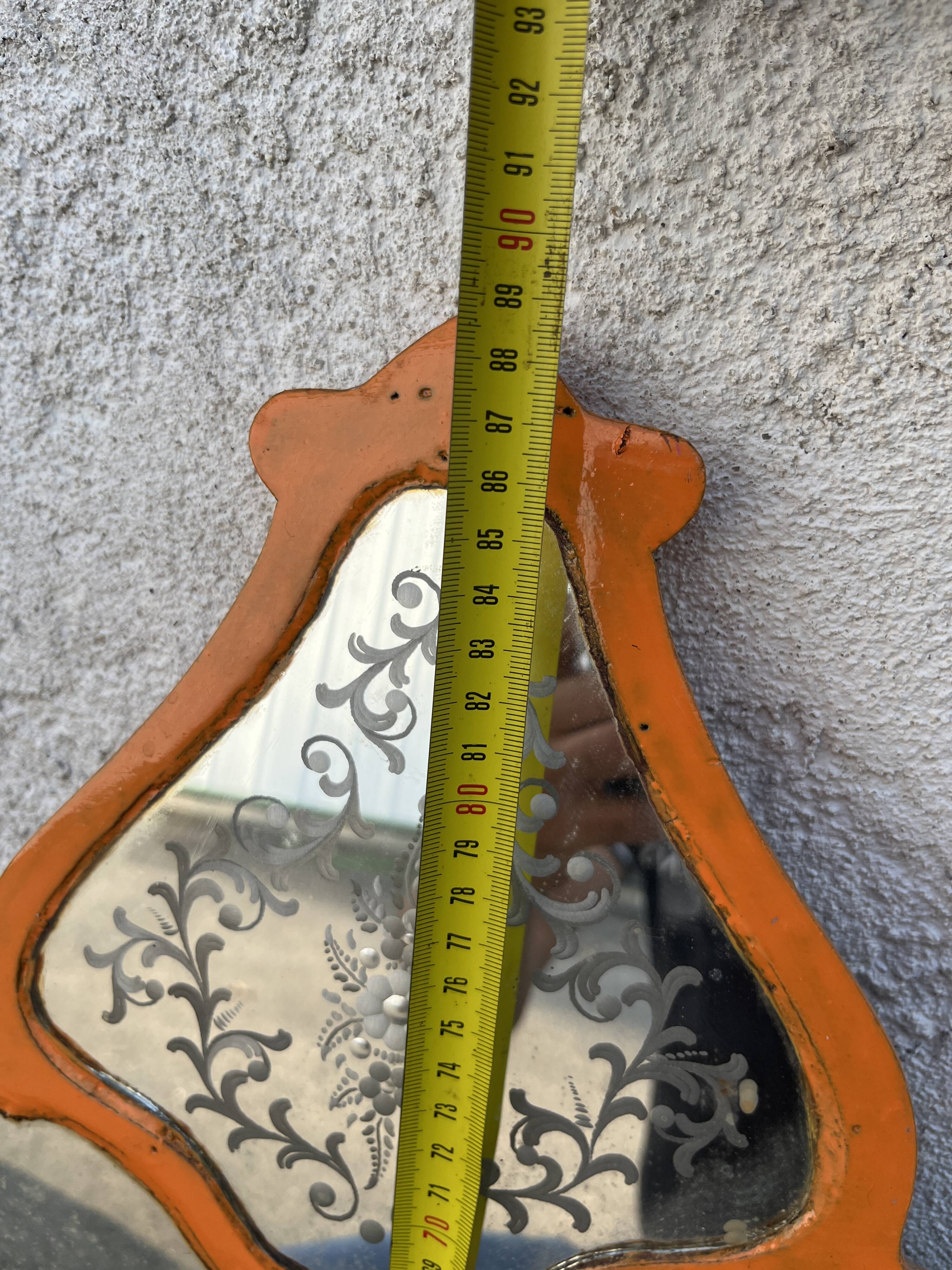 Vintage Venetian mirror, orange painted wooden frame