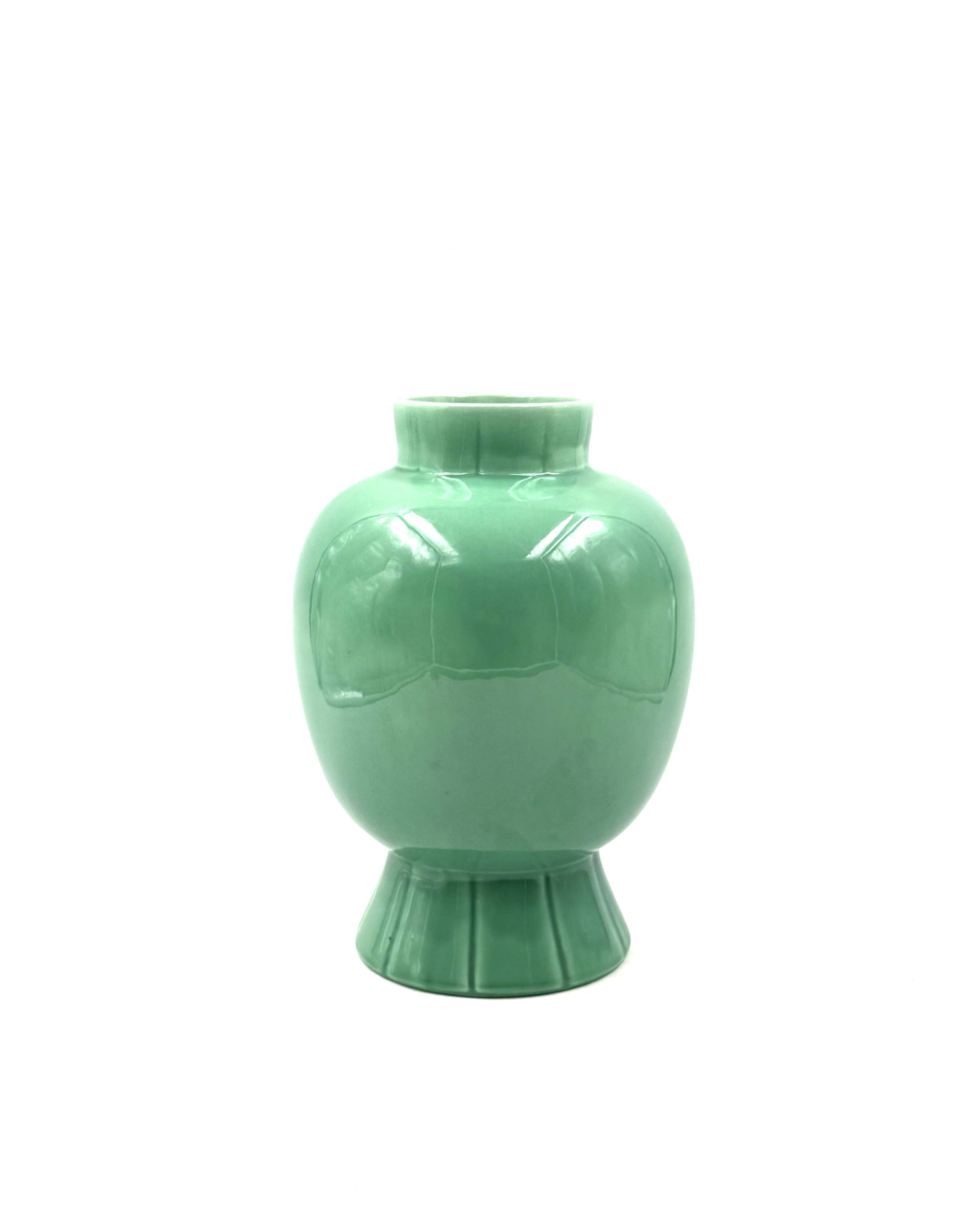 Paul Millet, Art Deco green ceramic vase, Sevres France 1930s