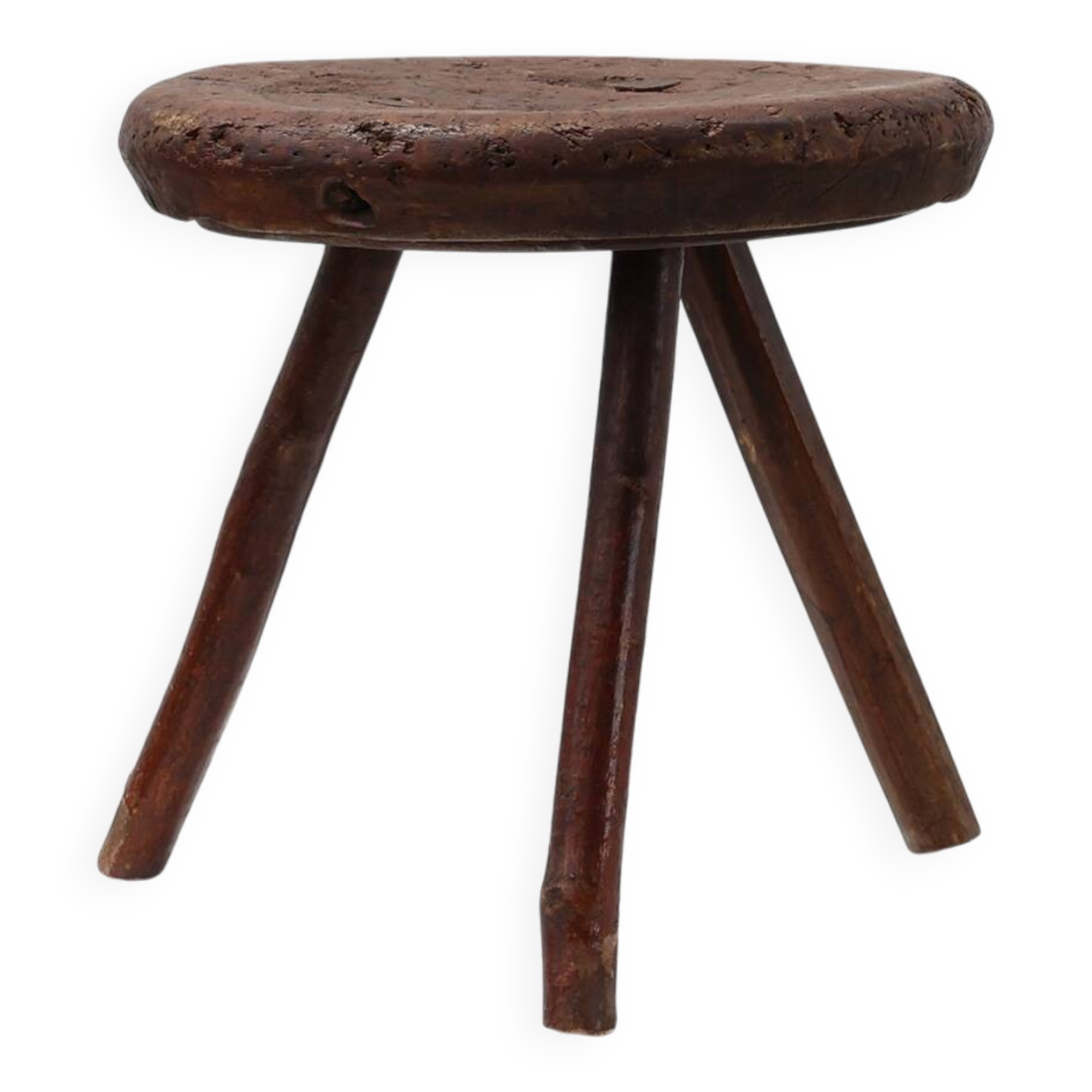 Rustic Wabi Sabi style solid oak tripod stool, France ca. 1850