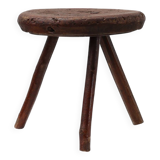 Rustic Wabi Sabi style solid oak tripod stool, France ca. 1850