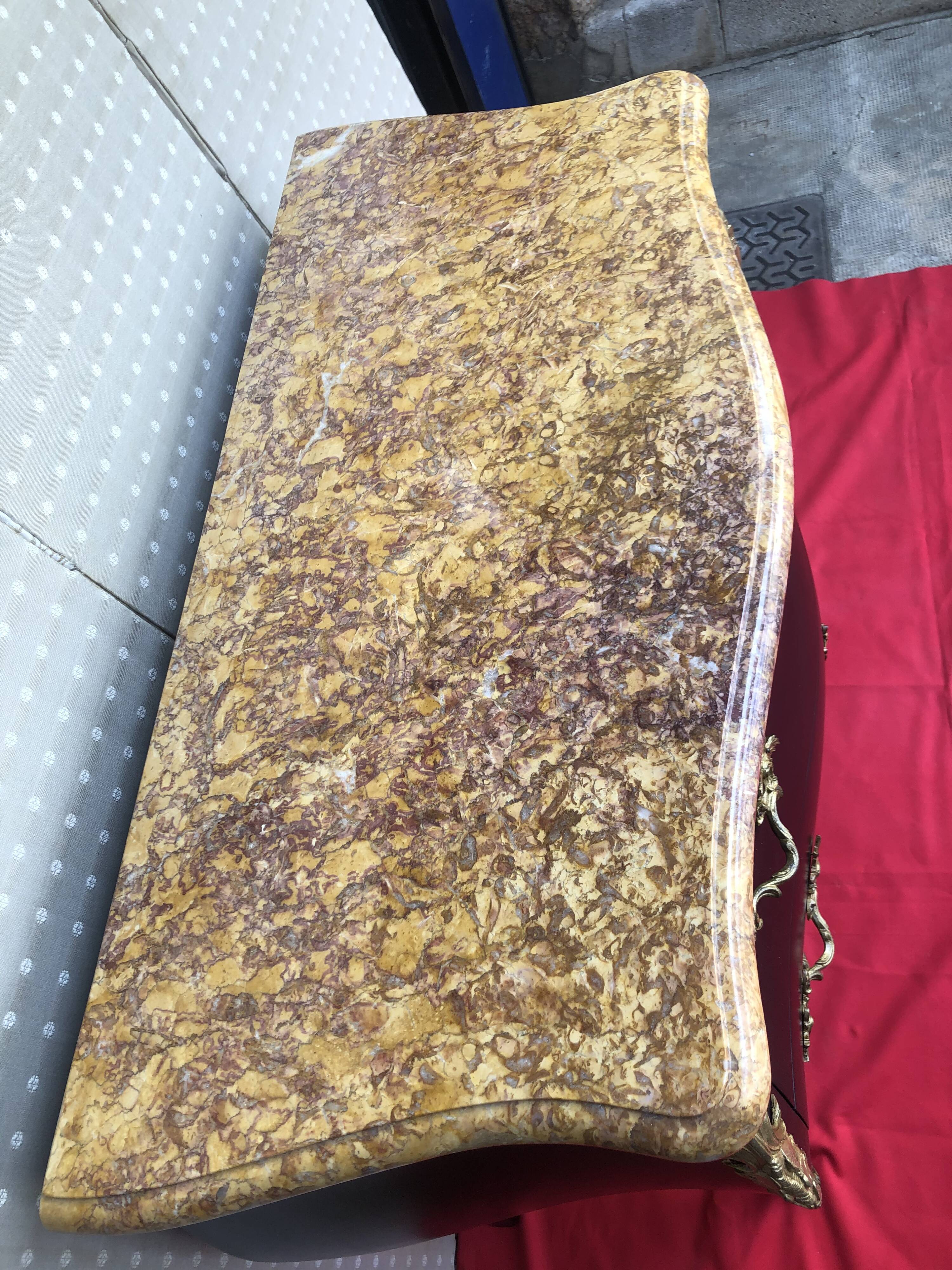 Curved dresser 3 drawers black patina Louis XV style