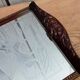 Old wooden tray with sandblasted mirror