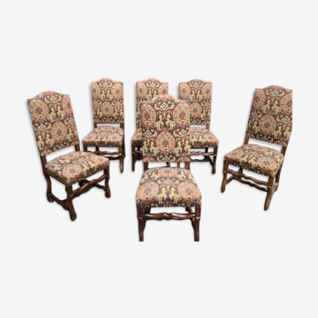 Lot de 6 chaises style Louis XIII à haut dossier
