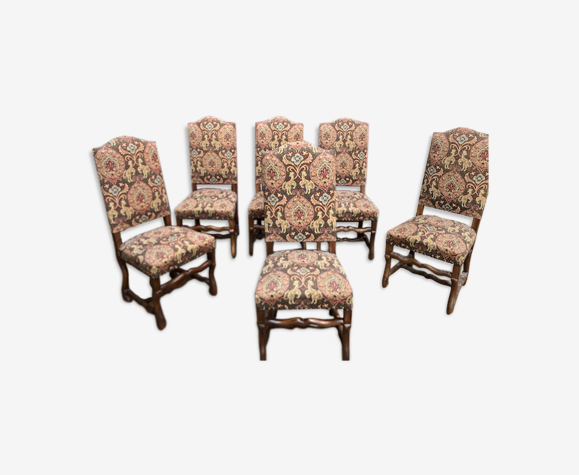Lot de 6 chaises style Louis XIII à haut dossier