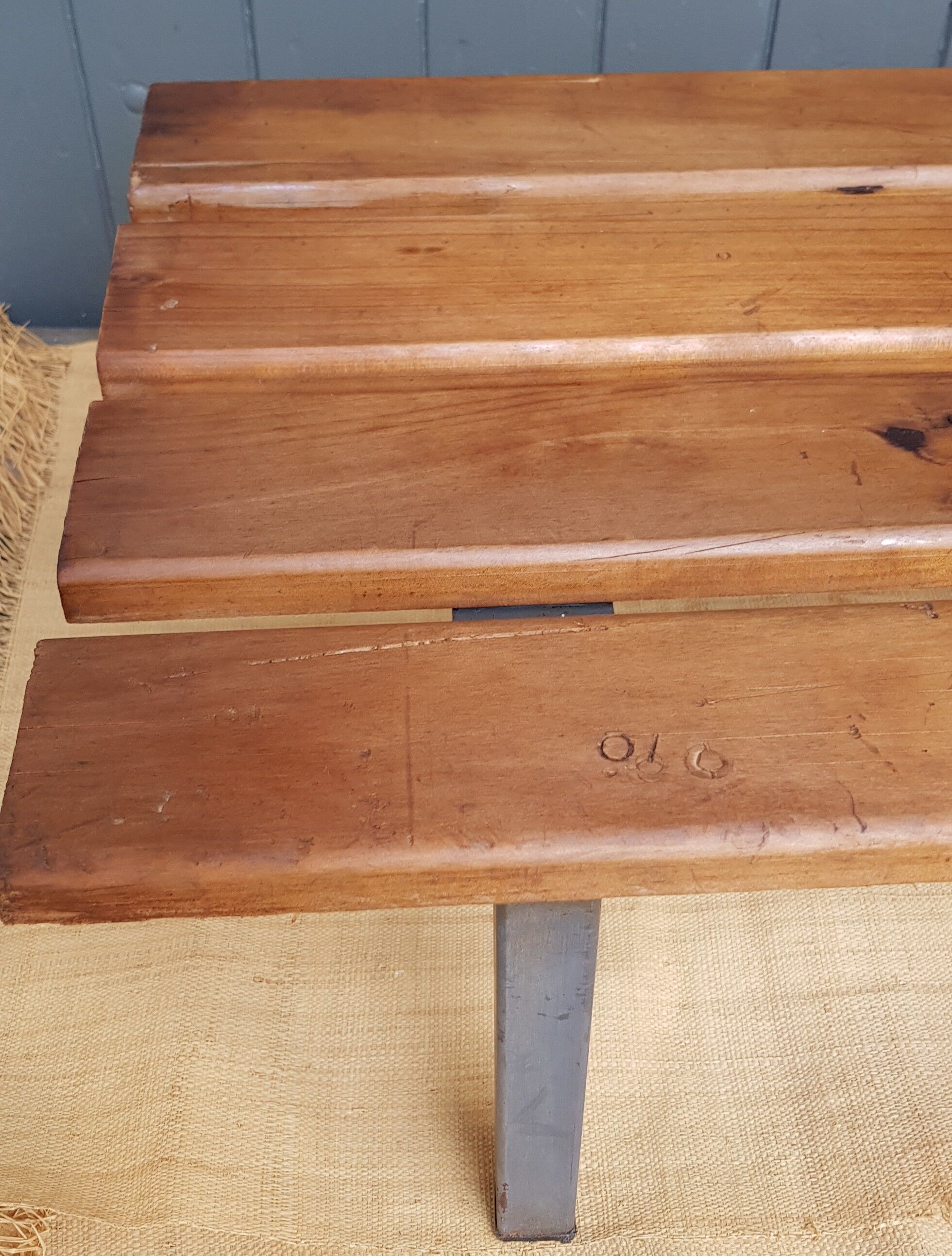 Metal and wood locker room bench