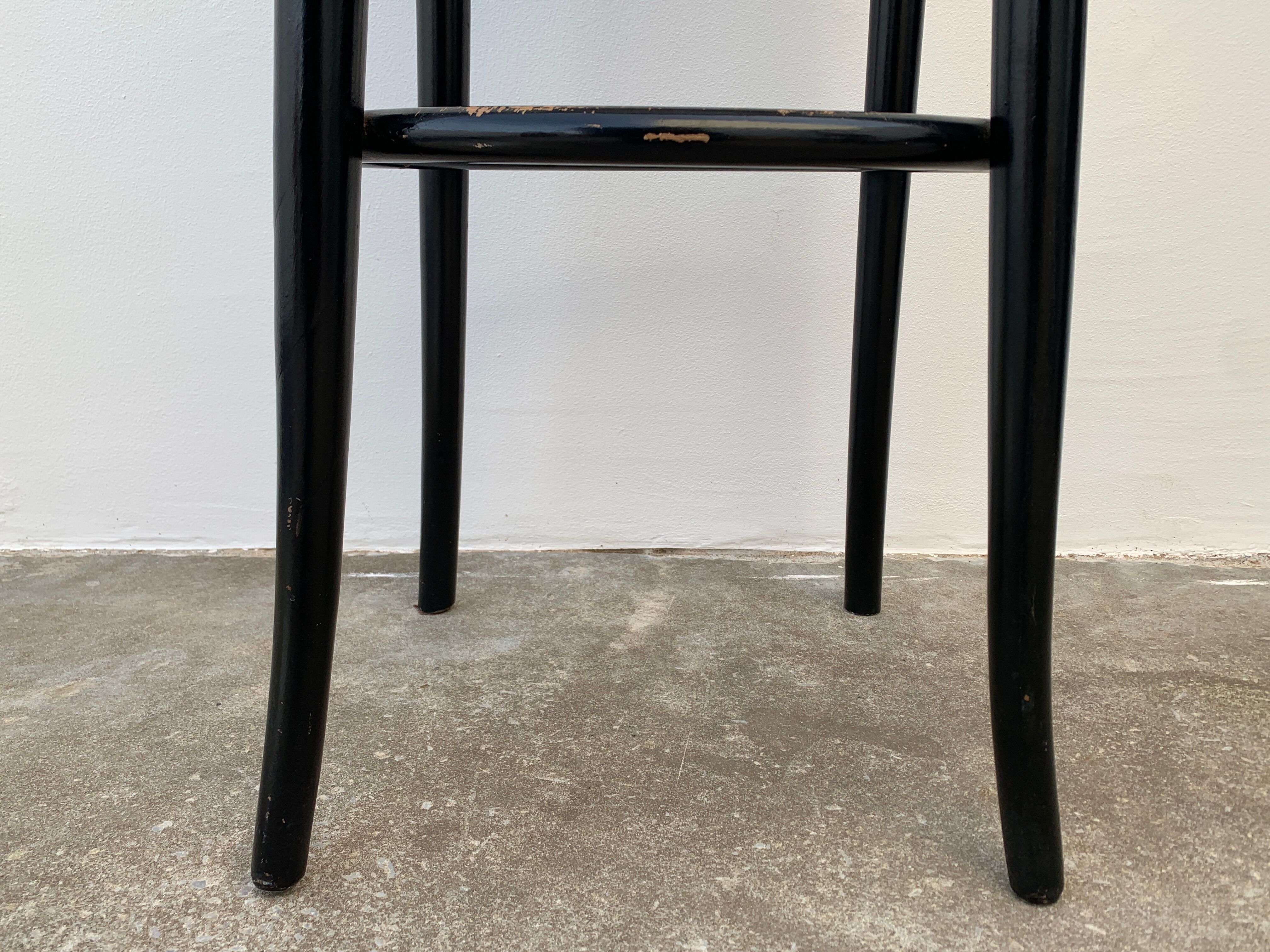 Pair of high canne stools or black curved wooden bar chairs, 1970