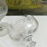 2 antique champagne glasses in engraved glass
