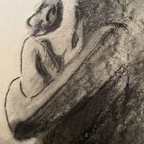 Signed charcoal painting female portrait “in the shadow“