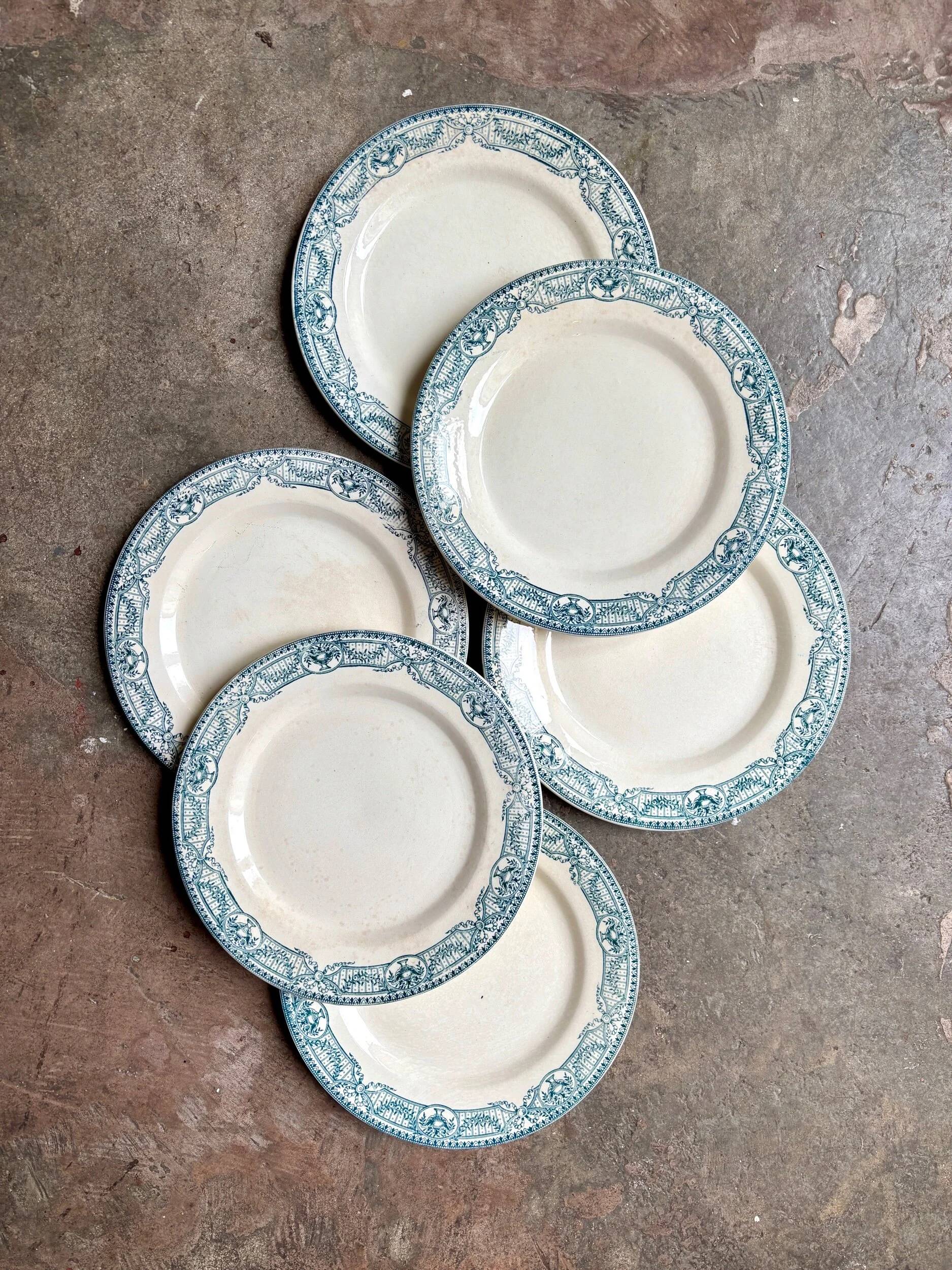 6 flat plates Salins in ironstone, "Directoire" service
