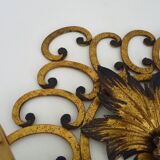 Large pair of Italian wall sconces in gilded wrought iron, 3 lights. 50